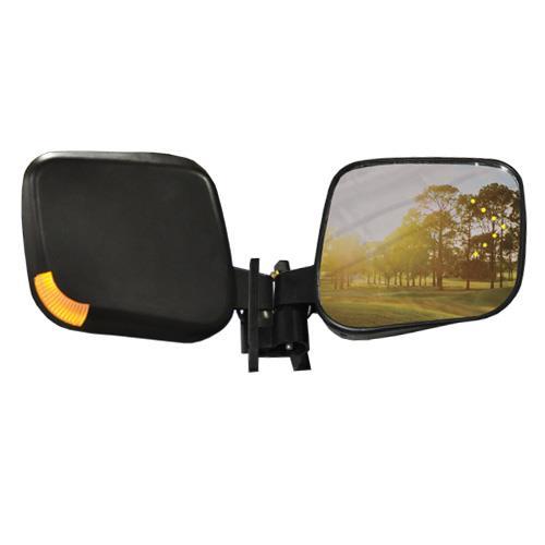 Nivel N03-038 premium side mirrors with LED turn signals for golf carts, featuring sleek design and clear visibility.