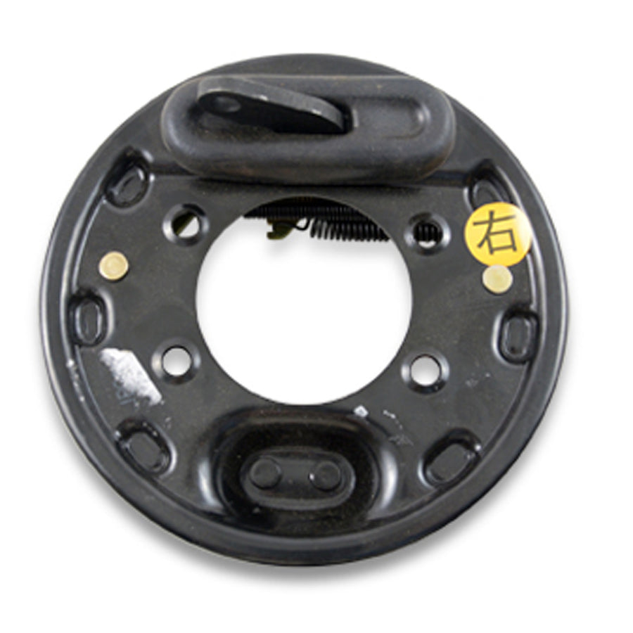 Nivel N2BP706 backing plate for Star EV Sirius Capella passenger side brake, showing the metal component mounted on the vehicle.