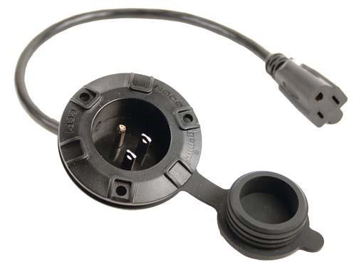Nivel N8982 AC port plug with integrated extension cable for golf carts and home office power access, durable and reliable.