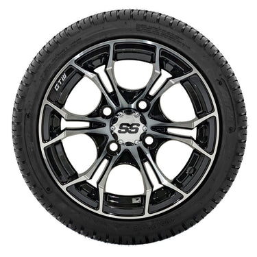 Nivel NA19-379 Spyder Machined Black Wheels 12 Inch Set Of 4 With 18 Inch Fusion Street Tires