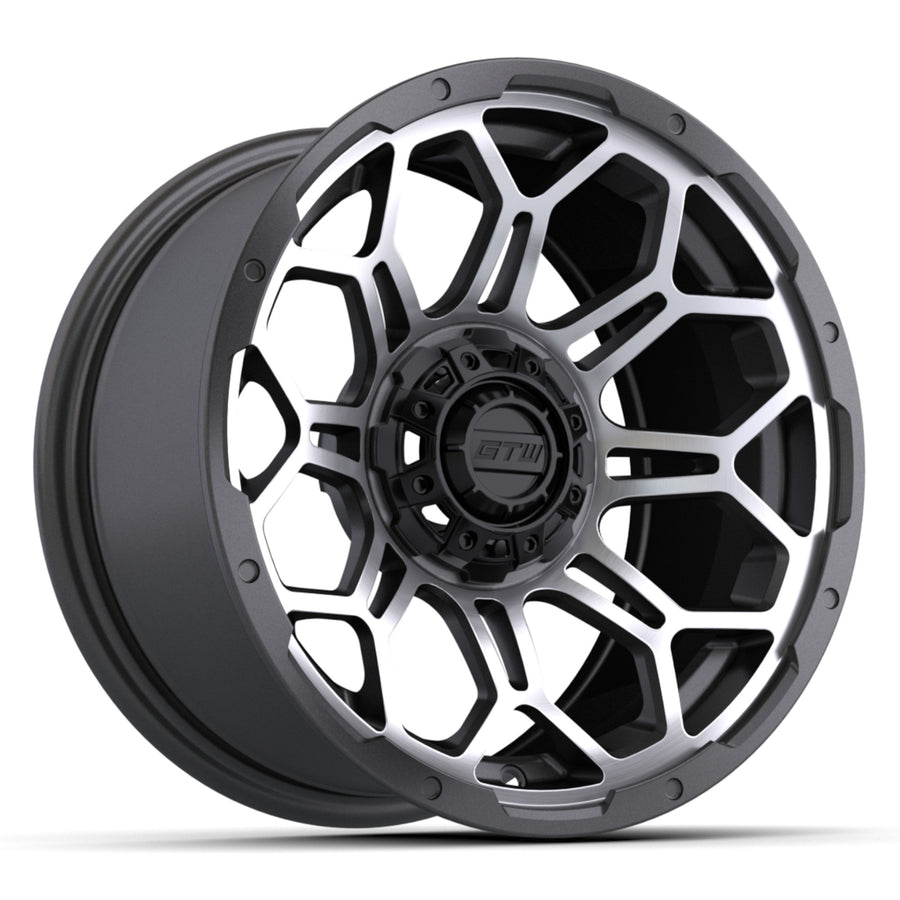 Nivel N19-225 14-inch GTW Bravo wheel for golf carts, matte gray with machined accents, showcasing performance and stylish design.