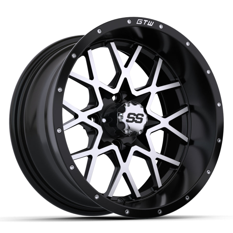 Nivel GTW 14-inch Vortex wheel for golf carts, matte black alloy rim with machined accents, model N19-230.