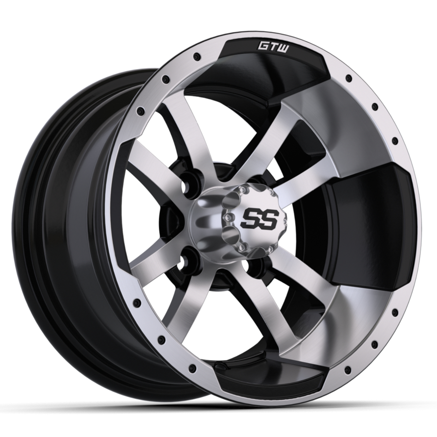 Nivel GTW Storm Trooper 12-inch machined black wheel with 3.4 offset for car enthusiasts, designed for stylish performance.