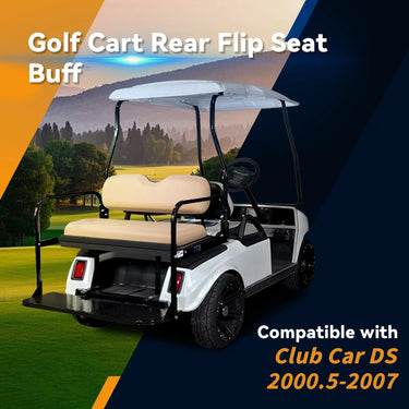 Rainier Parts Club Car DS flip seat kit in buff color, premium rear seat accessory with durable, stylish design for golf carts.