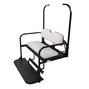 Rainier Parts Club Car DS Flip Seat Kit in white, designed for 1982-2000 golf carts, easy to install and durable.