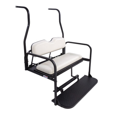 Rainier Parts flip seat kit for Club Car DS golf cart, white, durable, easy to install, enhances comfort and versatility.