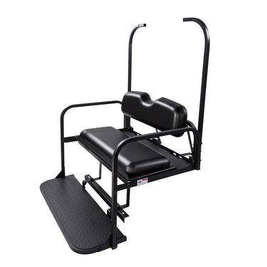 Black Rainier Parts Club Car DS flip seat kit for 1982-2000.5 models, durable cargo-ready upgrade for versatile seating solutions.
