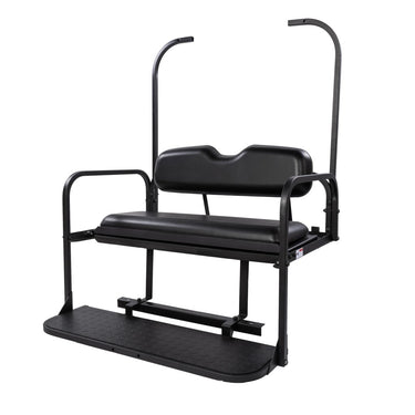 Black flip seat kit for Club Car DS models 1982-2000.5 by Rainier Parts, featuring durable, cargo-ready upgrade for versatile seating.