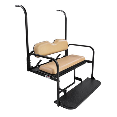 Rainier Parts Yamaha G22 flip seat kit in tan, rear golf cart seat with easy install, enhances style and functionality.