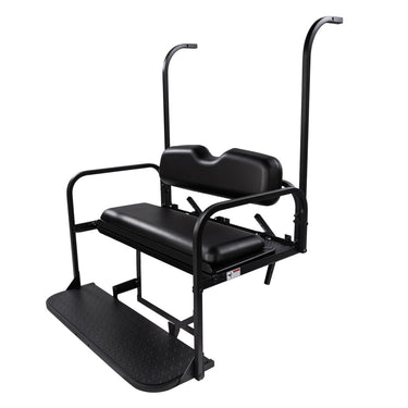 Black Yamaha G22 golf cart rear flip seat kit by Rainier Parts, adds comfort and versatility for Yamaha G22 golf carts.