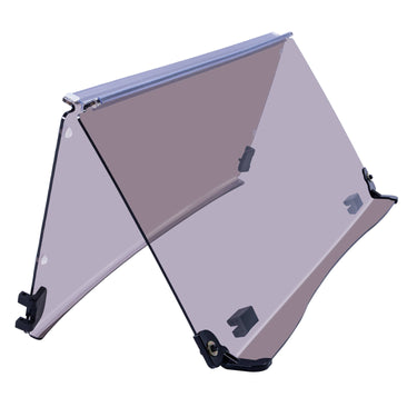 Rainier Parts tinted PMMA folding windshield for Club Car Tempo and Precedent golf carts, offering durable, stylish protection.
