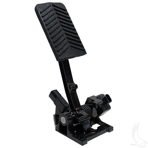 Red Hawk EZGO RXV 08 Plus electric golf cart accelerator pedal assembly with sensor, featuring a red finish and durable construction.