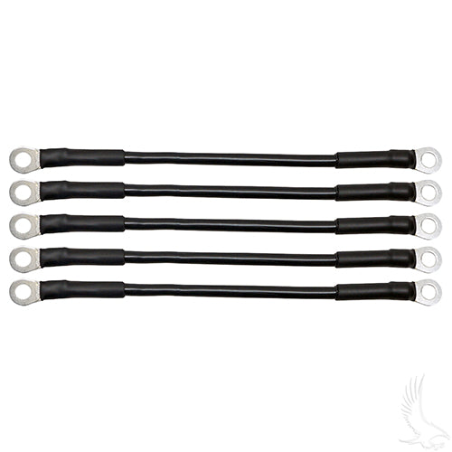 Set of five Redhawk 9-inch 6-gauge black battery cables for auto and marine electrical connections, heavy-duty battery wiring.