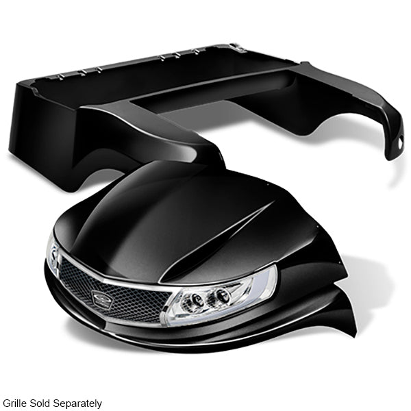Red Hawk DoubleTake Phoenix body kit with street-legal LED light kit for Club Car Precedent 04 and later, black finish.