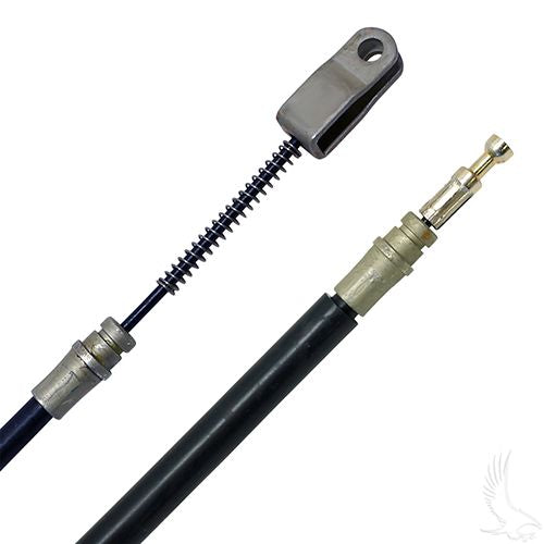 Redhawk brake cable CBL-098 for EZGO TXT golf cart, showing the 52.4-inch passenger side brake cable with cable ends and protective housing.