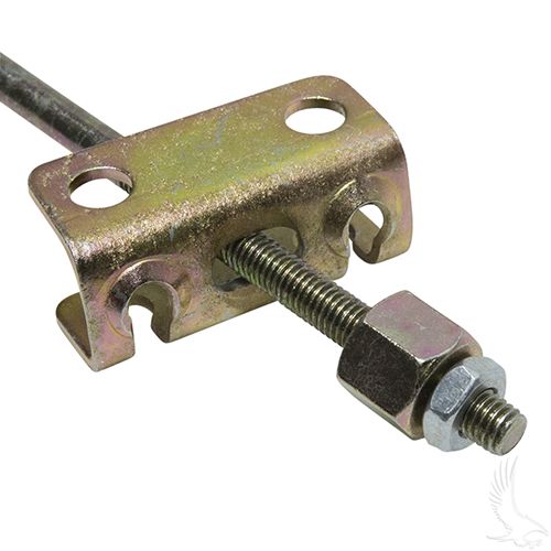 Red Hawk BRK038 brake compensator rod assembly for E-Z-GO golf carts, showing the red metal component and mounting points.