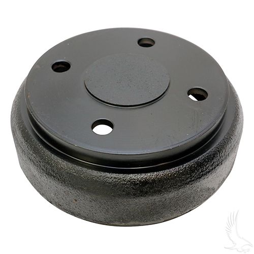 Red Hawk Brake Drum for Club Car golf carts, compatible with Tempo and Precedent models, shown in black with mounting details.