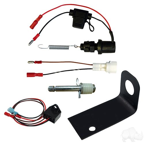 Redhawk Brake Switch Kit LGT B12 for Yamaha Drive2 and Drive 12 Plus golf carts, featuring a red switch and wiring components.