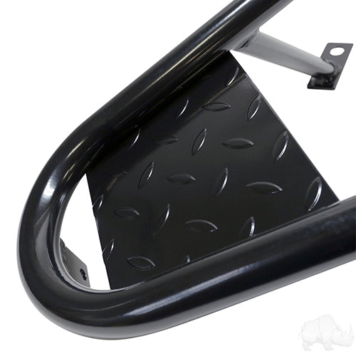 Redhawk BG126 front brush guard for EZGO RXV 16+ golf carts, black powder-coated steel, durable and protective.