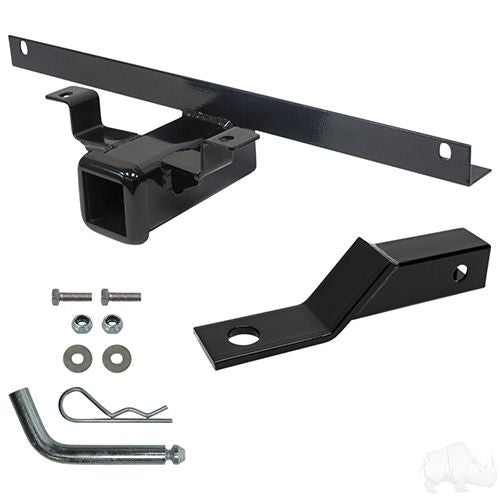 Red Hawk RHOX bumper hitch for Club Car DS, showcasing durable seamless mount and sturdy bumper design.