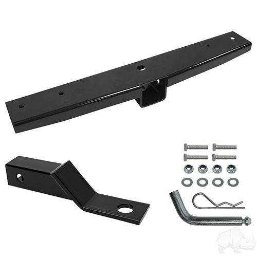 Redhawk RHOX bumper hitch for EZGO TXT Medalist golf carts, OEM red finish, designed for 1994 models and Tow Ready compatibility.