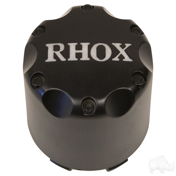 Red Hawk Center Cap Matte Black RHOX Logo for Golf Carts - Rainier Parts