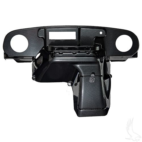 Redhawk Carbon Fiber Dash DASH1002 Deluxe for EZGO TXT golf cart, featuring radio and speaker cutout, sleek and durable design.