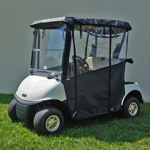 Red Hawk Odyssey ENC-015 OEM enclosure in black for EZGO RXV golf carts, weatherproof shield with clear panels and secure fit.