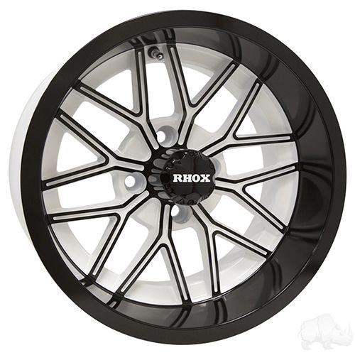 Red Hawk RX281 Golf Cart Wheel 14x7 ET25 White Gloss Black Accent Premium Durability for Golf Enthusiasts - Rainier Parts