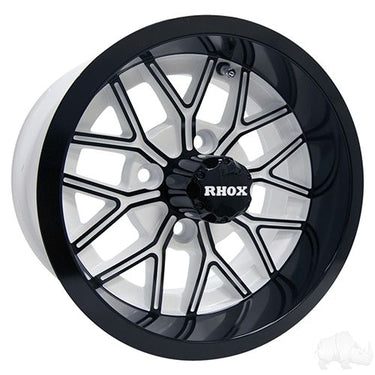 Red Hawk RX284 12x6 ET10 Golf Cart Wheel White Gloss Black Finish Premium Upgrade For Golf Cart Enthusiasts - Rainier Parts