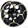 Red Hawk RX383 Golf Cart Wheel 14x7 ET25 Gloss Black With Gold Accents For Bold Style And Durable Performance - Rainier Parts