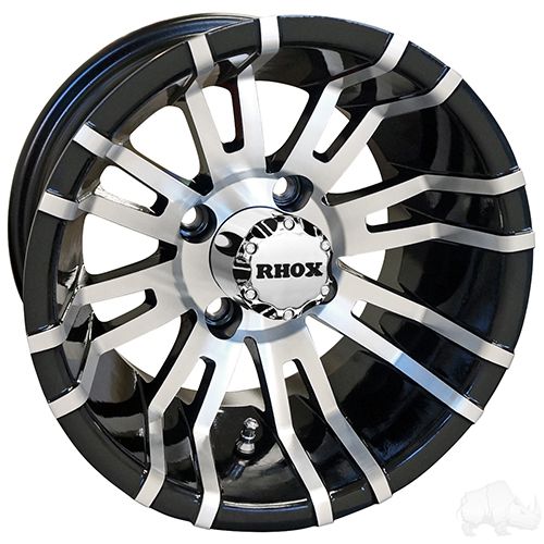 Red Hawk RX270 Machined Black Wheel 12x7 ET25 Center Cap For Golf Carts Durable Sporty Upgrade - Rainier Parts