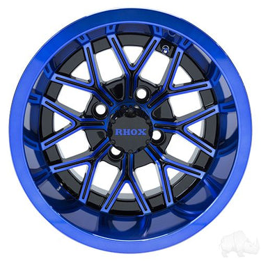 Red Hawk RX283 Golf Cart Wheel 12x7 ET25 Premium Gloss Black With Blue Accents For Golf Enthusiasts - Rainier Parts