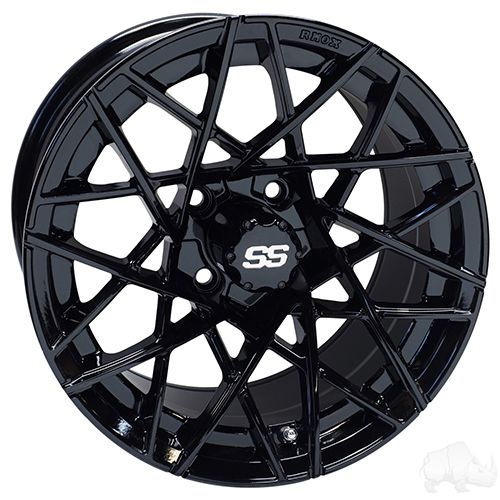 Red Hawk RHOX RX394 Wheel 14x7 Gloss Black ET25 Golf Carts - Rainier Parts