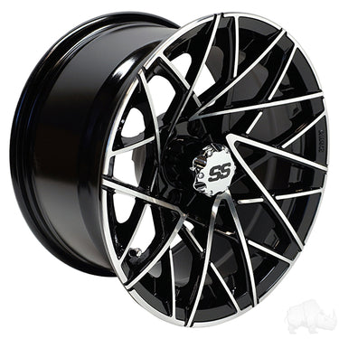 Red Hawk RX394 14x7 Gloss Black Machined Wheel ET25 For Golf Carts Bold Premium Performance - Rainier Parts