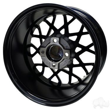 Red Hawk RX394 14x7 Gloss Black Machined Wheel ET25 For Golf Carts Bold Premium Performance - Rainier Parts