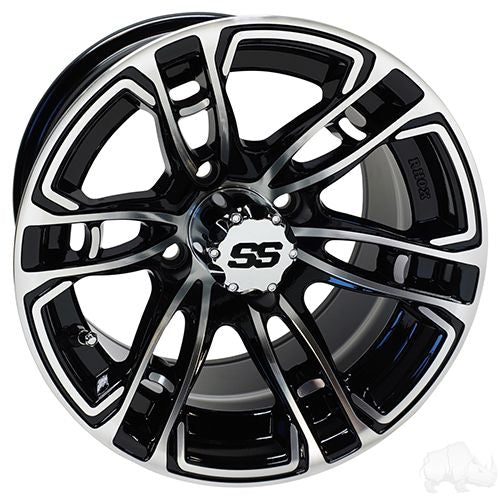 Red Hawk RX396 Wheel Machined Gloss Black 12x7 ET25 For Golf Carts Premium Alloy - Rainier Parts