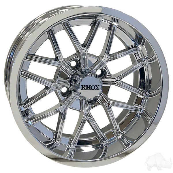 RHOX RX281 Chrome Golf Cart Wheel 14x7 ET25 With Center Cap Red Hawk For Golf Cart Enthusiasts - Rainier Parts