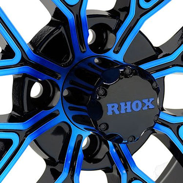 RHOX RX281 Golf Cart Wheel Red Hawk Gloss Black Blue Accent 14x7 ET25 Premium Alloy - Rainier Parts
