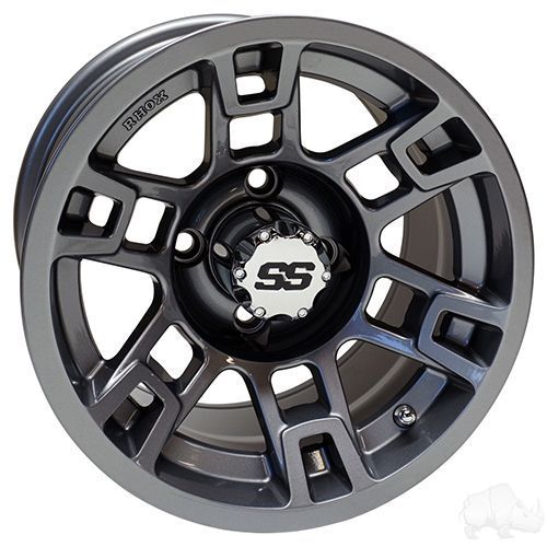 Red Hawk RX390 Gun Metal 12x7 Golf Cart Wheel ET25 Premium Durable Rim For Vehicles - Rainier Parts
