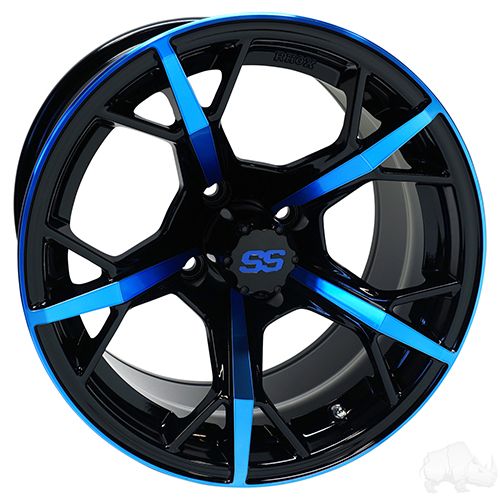 RHOX RX400 Wheel 14x7 ET25 Gloss Black Blue Accent For Golf Carts Red Hawk Premium Performance Upgrade - Rainier Parts