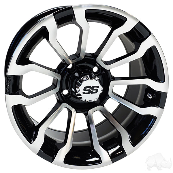 RHOX RX402 14x7 Machined Gloss Black Wheel ET25 For Golf Carts By Red Hawk Premium Upgrade - Rainier Parts