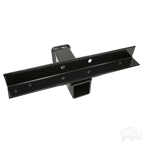 Red Hawk RHOX bumper hitch for Yamaha G14 to G29 golf carts, showing durable steel construction and secure attachment.