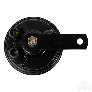 The RED HAWK ACC-0004 12V Vehicle Horn mounted on a truck, emphasizing its robust build and loud sound, available from Rainier Parts.