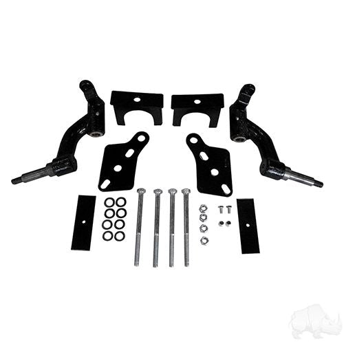 Red Hawk Lift 303 drop spindle lift kit for Club Car golf carts, including Tempo, Onward, and Precedent models, off-road ready.