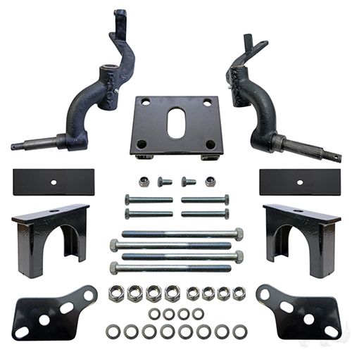 Red Hawk Lift 309 3-inch drop spindle lift kit installed on a Club Car DS golf cart, showcasing the upgraded suspension components.