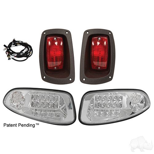 Redhawk LGT-302L LED Factory Light Kit for EZGO RXV golf cart 2016-2021, plug-and-play harness, bright red LED lights.
