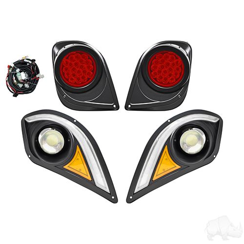 Red Hawk RHOX LED light kit for Yamaha Drive2, bright RGBW running lights with plug-and-play harness, suitable for 12-48V vehicles.