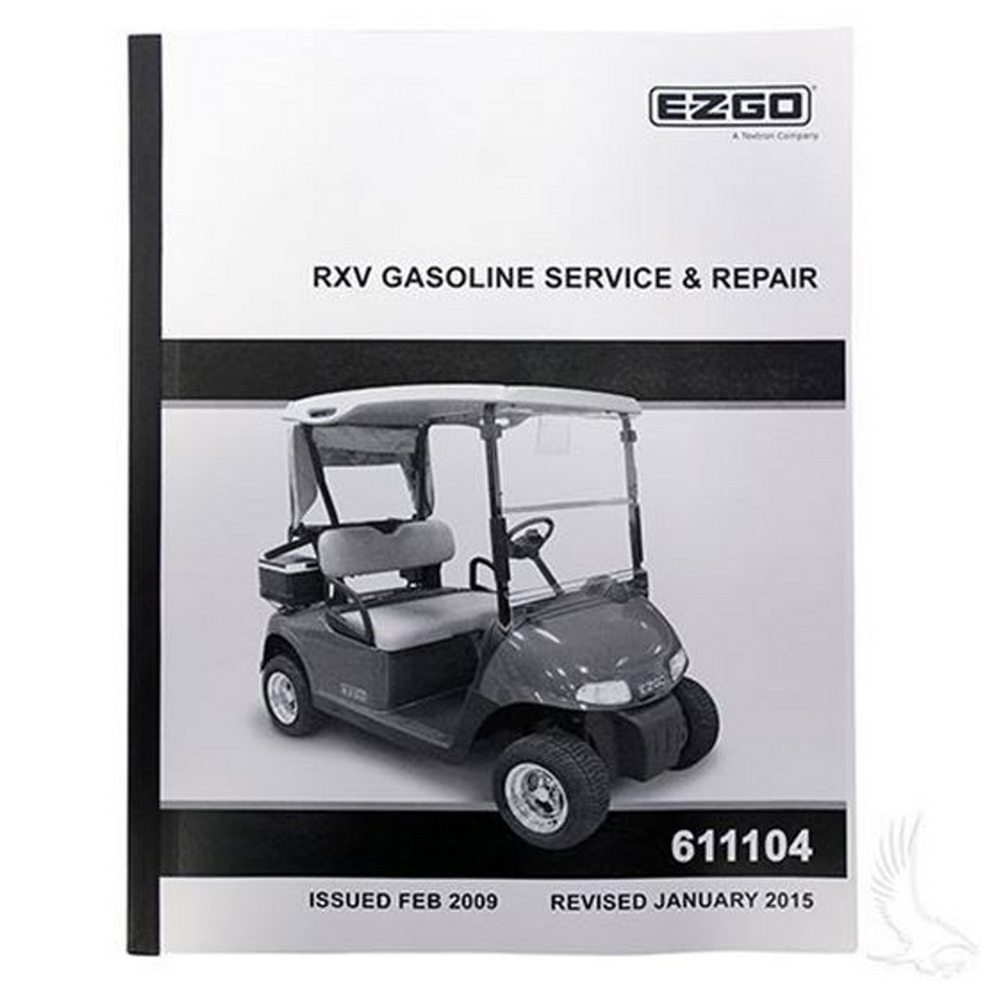 Redhawk EZGO RXV gas service manual with diagrams, golf cart maintenance guide by Redhawk for EZGO RXV models.