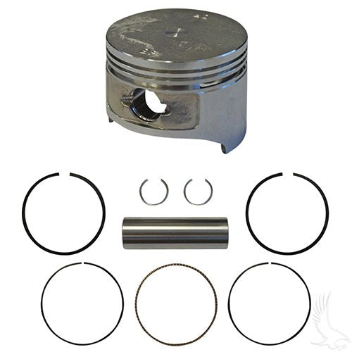 Red Hawk OEM ENG133 piston and ring set for EZGO 295cc Fuji Robin MCI golf cart engine, showing piston and ring components.